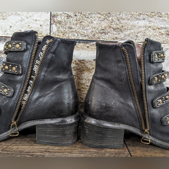 ⚡SOLD⚡A.S.98 Bronze Studded Black Leather Frankie Boot w. Pointed Toe - Picture 7 of 13